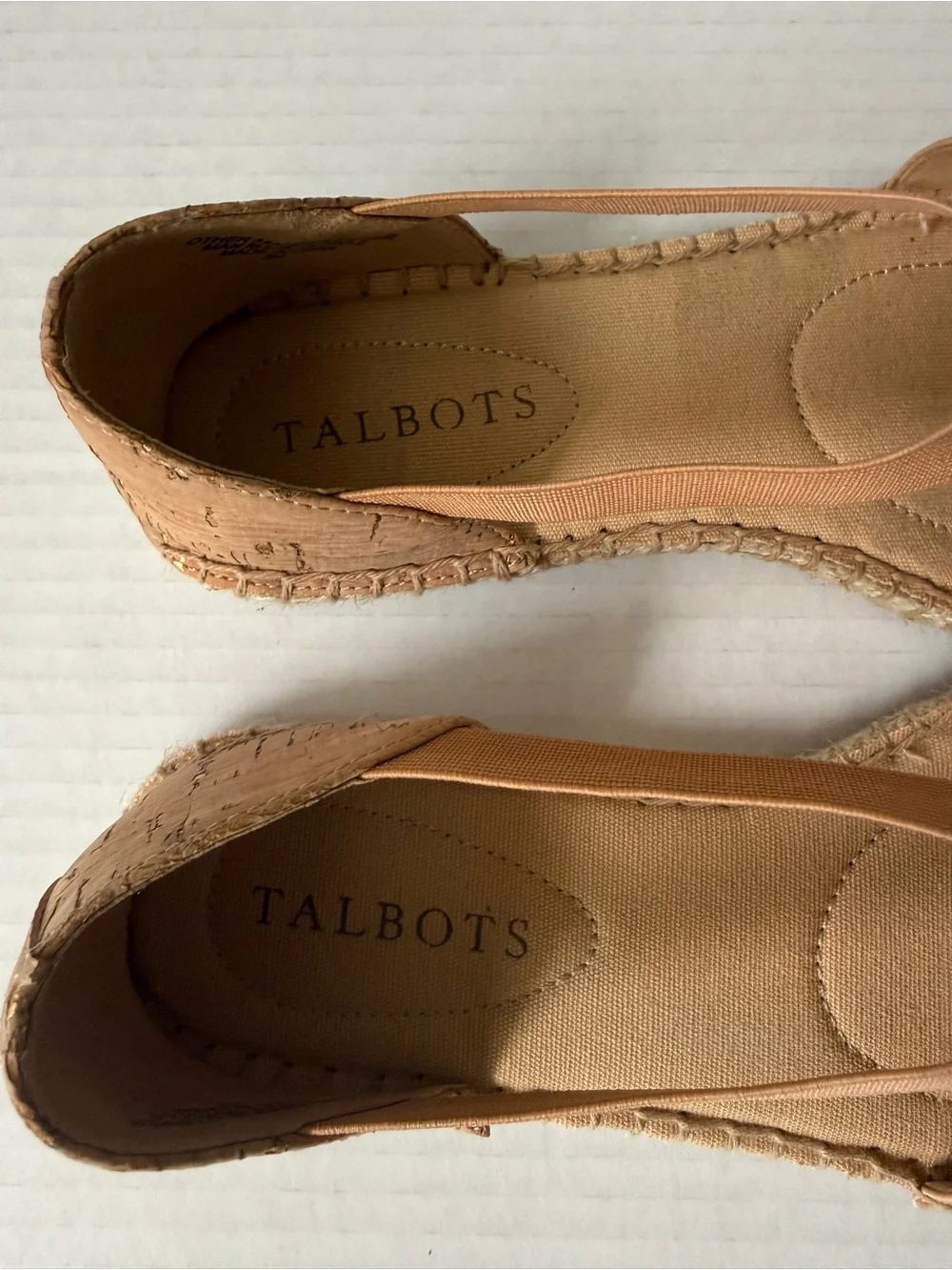Talbots Ilyssa Tan Cork Espadrille Flat Sandals Stretch Straps Women's Size 5M